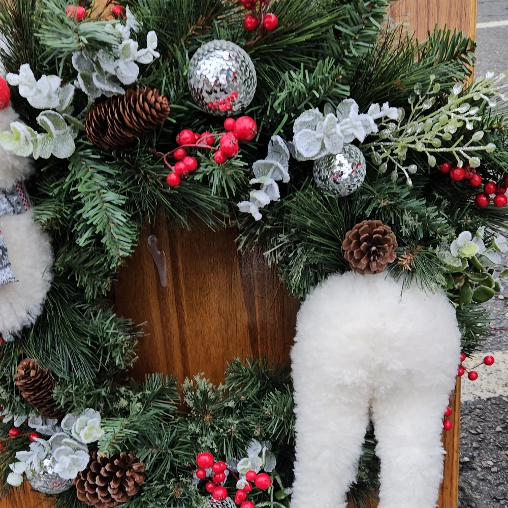 Festive Llama Holiday Wreath with Red Berries